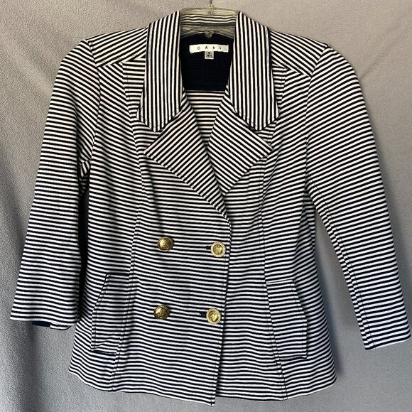 Cabi Navy White Striped Blazer Size S | Gold Button Nautical Jacket - Picture 1 of 8